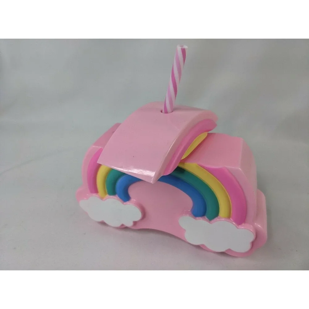 Rainbow Pink Plastic Drinking Cup Straw Container 4‎ Inch Tall